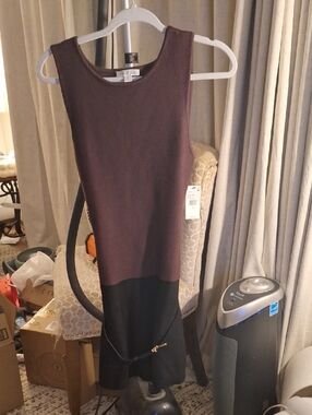 Sleeveless Two-Tone Brown & Black Sheath Dress